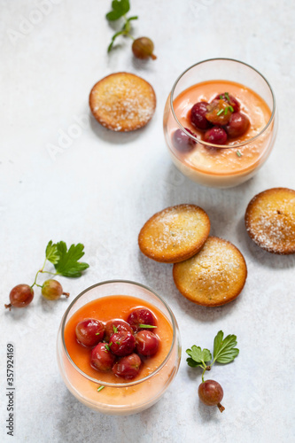 Gooseberry posset and sweet almond cakes