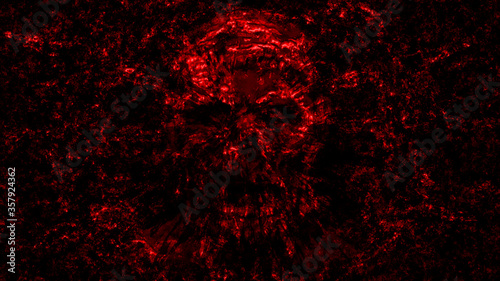 Bloody skull abstraction into small debris.