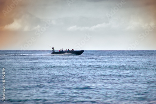 Speedboat silhouette on the ocean © Trebor Eckscher