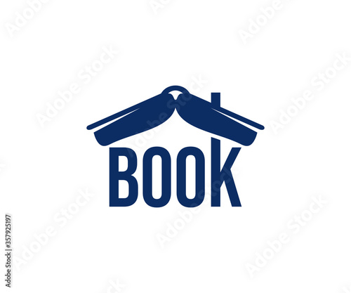 Book like a roof, bookshop and bookstore, logo design. Reading, education and training, vector design and illustration