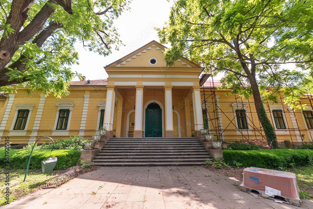 Hajducica, Serbia - June 04, 2020: Damaskin - Dundjerski Castle in Hajducica, a place in the municipality of Plandiste, was built in 1911 and is a cultural monument of great importance.