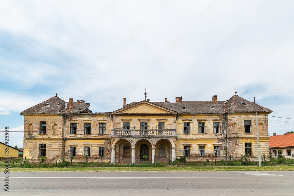Vlajkovac, Serbia - June 04, 2020: Bissingen-Nipenburg Castle in Vlajkovac, Serbia. It was erected in 1859 and is a cultural monument of great importance. Abandoned castle