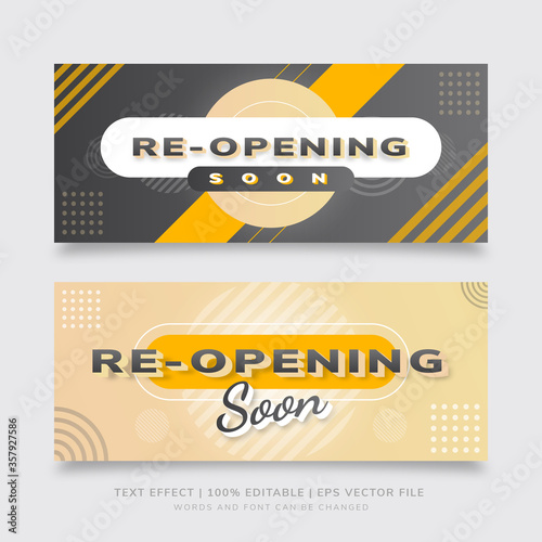 Gradient retro black and yellow re-opening soon banner template eps Vector Text Effect