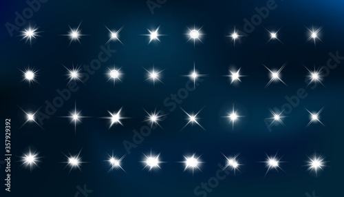 Lights sparkles isolated. Vector illustration of glowing lens flares and sparks.