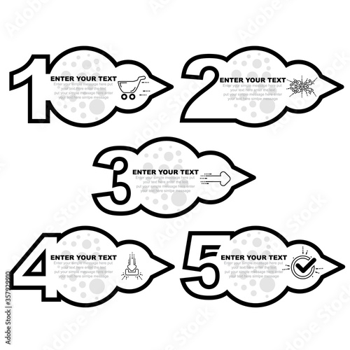 business infographic template with numbers 5 options or steps version four black and white