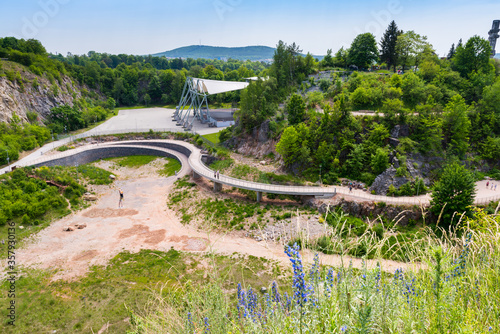 View of Kadzielnia - nature reserve built of limestone