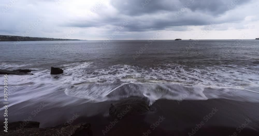 Lockdown time lapse shot of waves on shore at beach against cloudy sky - Big Island, Hawaii Lockdown time lapse shot of waves on shore at beach against cloudy sky - Big Island, Hawaii