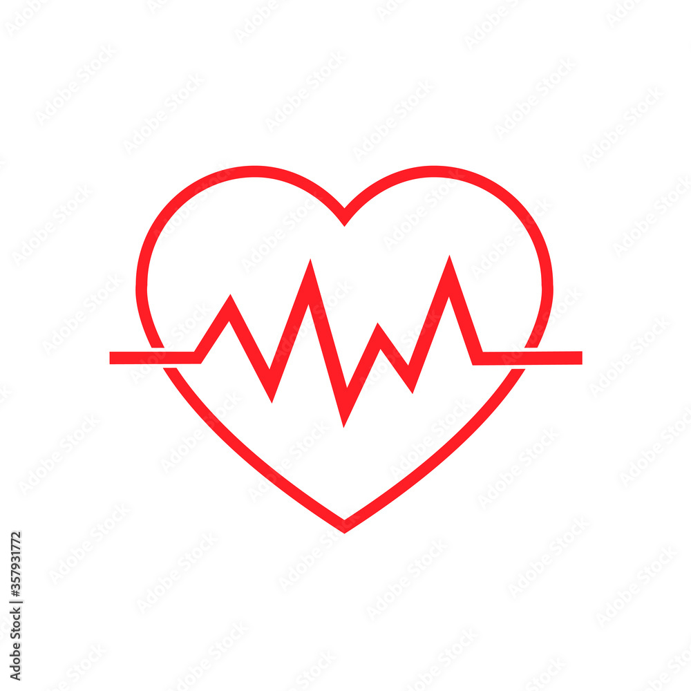 Red cardiogram sign with a heart on a white background. Vector illustration. Red outline heart beats icon Red cardiogram sign with a heart on a white background. Vector illustration. Red outline heart beats icon
