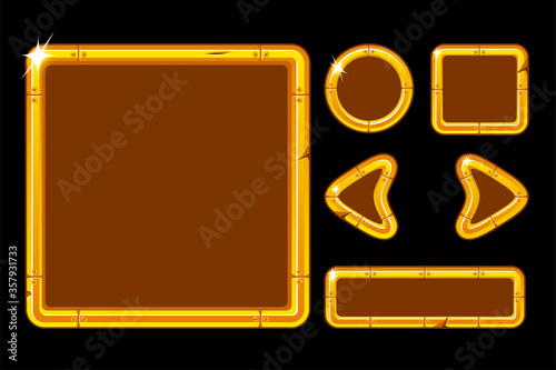 Vector game ui kit. Golden user interface for game menu.