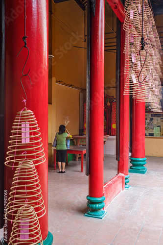 Photography spiral incense in Guan Di temple, Taoist God of War and Literature temple in Kua