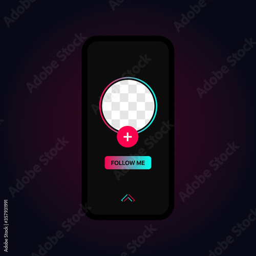 TikTok Profile Interface. Tiktok Story. iPhone Mockup. Follow Button. Add Button. Transparent Placeholder. Put Your Photo Under Background. Social Media Vector Illustration. Promote Yourself