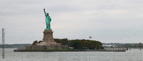 Panoramic view of Hudson river with Stature of Liberty. New York. USA.
