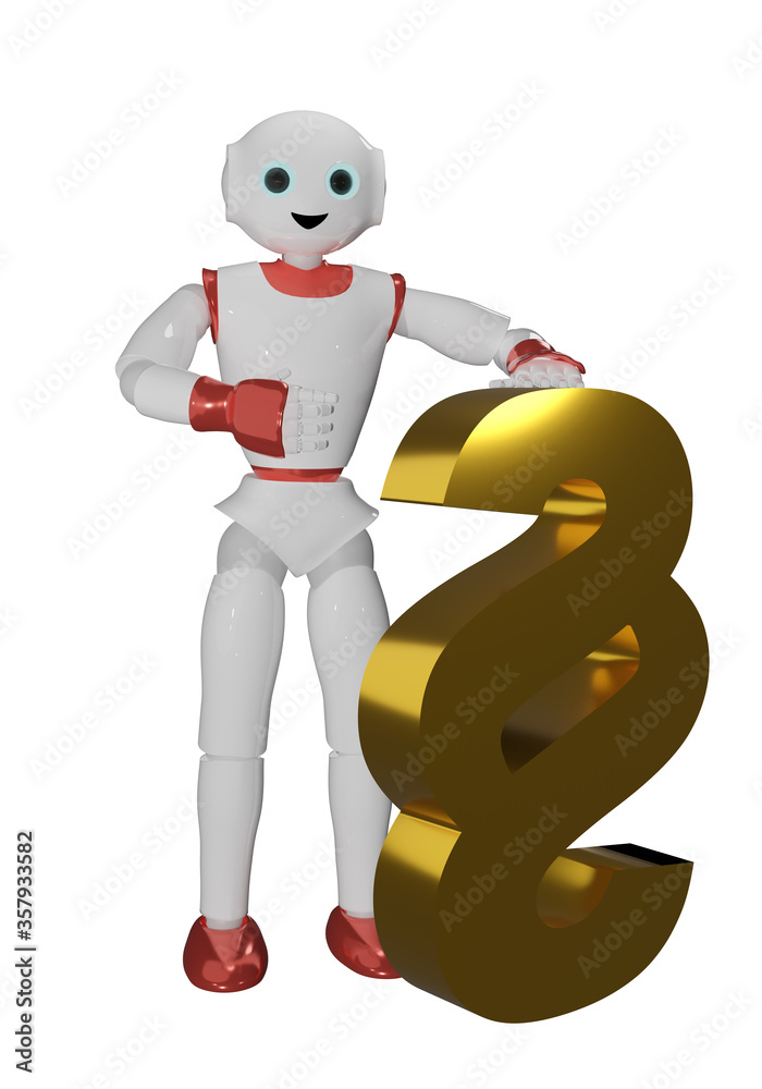humanoider roboter in rot weiß mit einem goldenen Paragraphenzeichen. 3d rendering humanoider roboter in rot weiß mit einem goldenen Paragraphenzeichen. 3d rendering