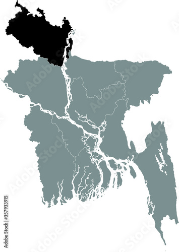 Black Location Map of Bangladeshi Division of Rangpur within Grey Map of Bangladesh