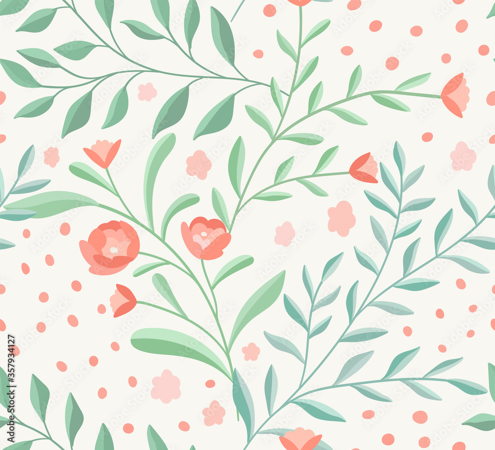 Floral vector seamless pattern. Delicate botanical wallpaper. Repeatable background with leaves. Floral vector seamless pattern. Delicate botanical wallpaper. Repeatable background with leaves.