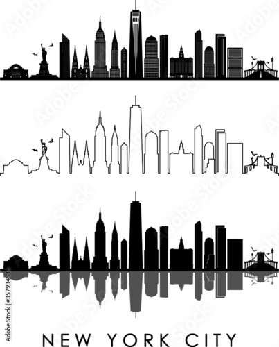NEW YORK CITY USA Skyline Silhouette Cityscape Vector