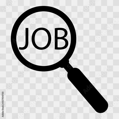 Search job with magnifing glass . Search job vector icon. Work concept . Word job and magnifier. photo