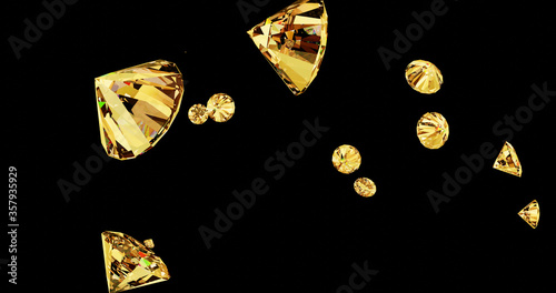 Render with falling gold diamonds on a dark background