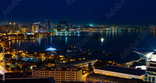 Baku city sea side night view from upland park