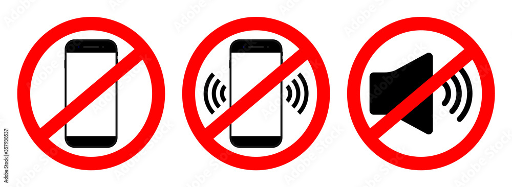 Phone off icon. Sign of mobile ban. Forbidden use cellphone, sound. Stop call symbol in smartphone. Zone of mute telephone. Switch on quiet. Strikethrough device in cinema and danger area. Vector Phone off icon. Sign of mobile ban. Forbidden use cellphone, sound. Stop call symbol in smartphone. Zone of mute telephone. Switch on quiet. Strikethrough device in cinema and danger area. Vector