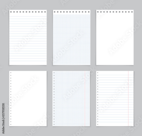 Paper of notebook. Page, sheet for school note. Background for education. Notepad for homework with lines, grid. Notepaper for technical college, office. White square texture with blue lines. Vector