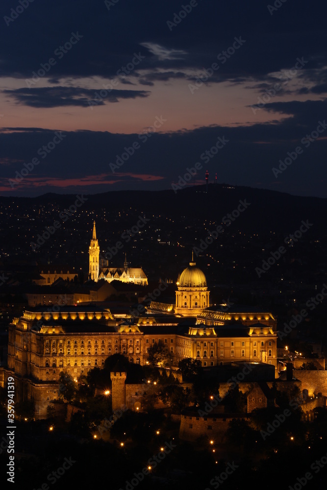 Amazing view of the Budapest Castle at the sunset