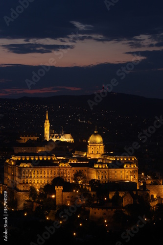 Amazing view of the Budapest Castle at the sunset