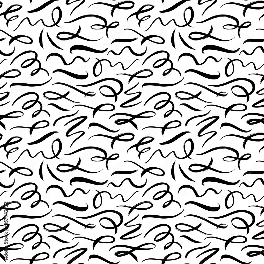 Wavy and swirled brush strokes vector seamless pattern. Black paint freehand scribbles, abstract ink background. Wavy and swirled brush strokes vector seamless pattern. Black paint freehand scribbles, abstract ink background.