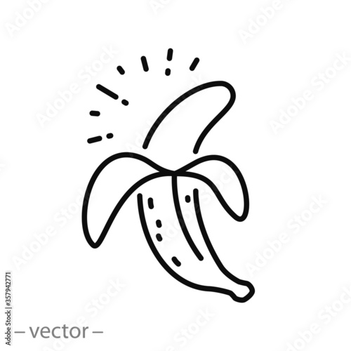 half peeled banana icon, tropical fruit, healthy food concept, thin line symbol on a white background- editable stroke vector illustration eps10