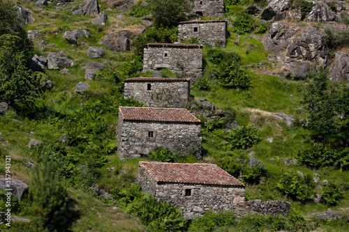 Water mills in the mountains of Galicia in a hiking route called Muiños do Folon e do Picon. O Rosal, Galicia, Spain