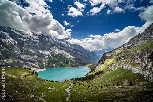 View of Oeschinensee lake with cloudy background © Adrien