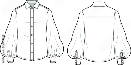 Women's shirt Fashion Flat Sketches Template