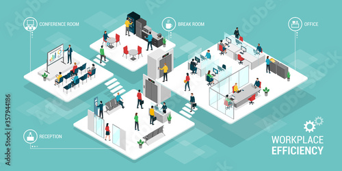 Innovative efficient corporate workspace and business people