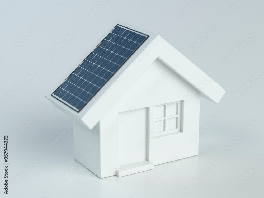 House with photovoltaic solar panel on white background - 3d illustration