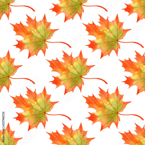 Seamless pattern with watercolor autumn maple leaves. Perfect for greetings  invitations  manufacture wrapping paper  textile  wedding and web design.