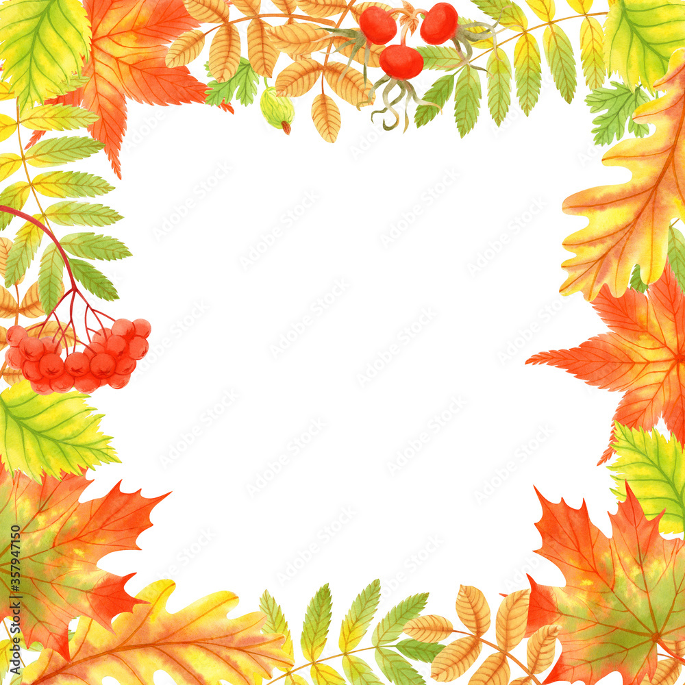 Autumn season banner. Greeting card with inscription Hello, Autumn and hand drawn watercolor fall leaves. Modern design poster with watercolor colorful foliage of yellow, orange and red color. Autumn season banner. Greeting card with inscription Hello, Autumn and hand drawn watercolor fall leaves. Modern design poster with watercolor colorful foliage of yellow, orange and red color.