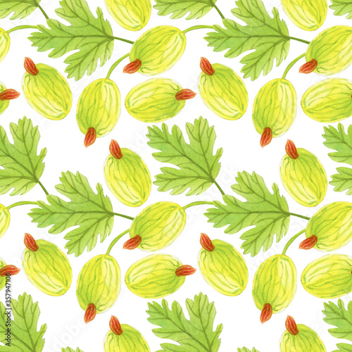 Seamless pattern with watercolor gooseberry. Perfect for greetings  invitations  manufacture wrapping paper  textile and web design.
