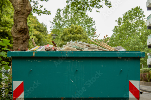 rubble container in a housing estate