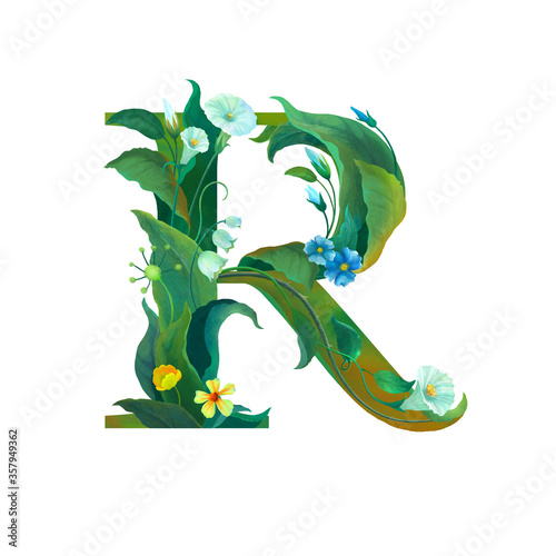 Floral alphabet, Botanical digital illustration.