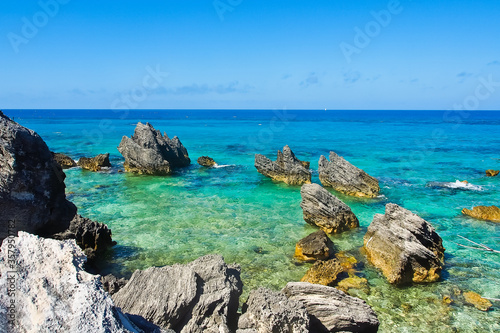 Beautiful rocky beach in tobacco bay St. George’s Bermuda © weiguo1