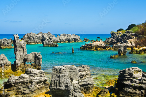 Beautiful rocky beach in tobacco bay St. George’s Bermuda  photo