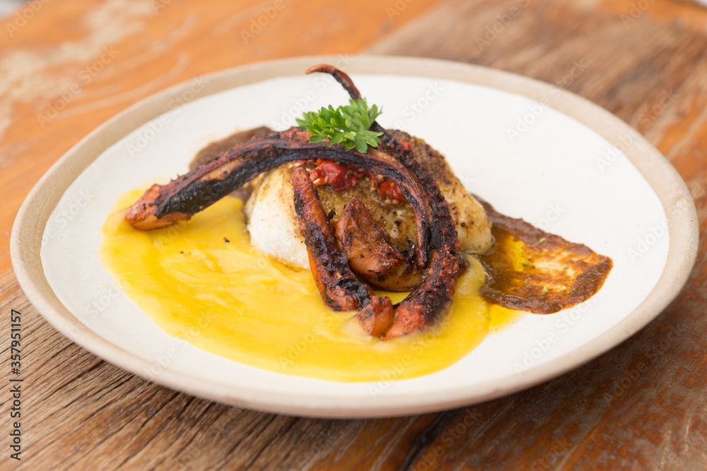 white fish and octopus with baroa potato pure white fish and octopus with baroa potato pure