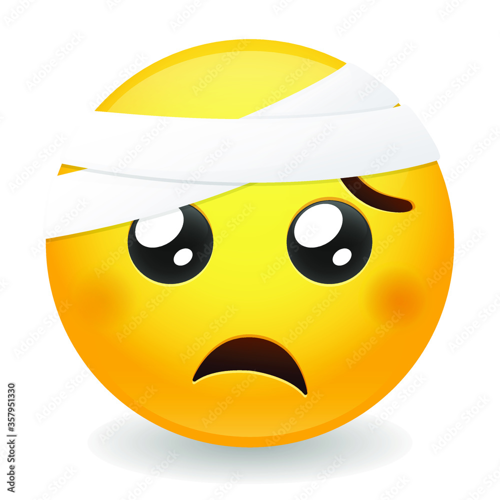 Emoji with Bandaged Head. Face emoticon Injured. Vector design
