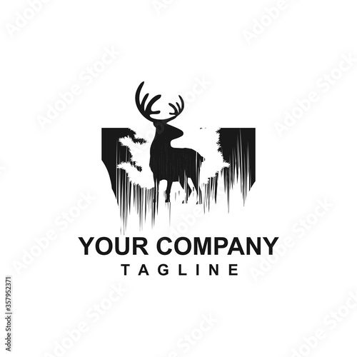 deer in the mist forest logo and vector illustration