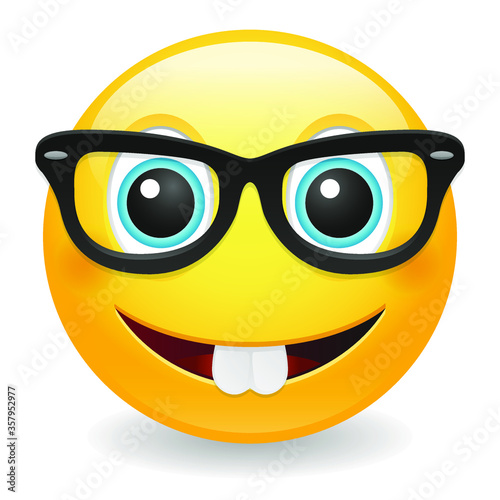 Nerd glasses Emoji Kawaii Face. Nerdy Vector Design Art Trendy Communication. Chat Elements.