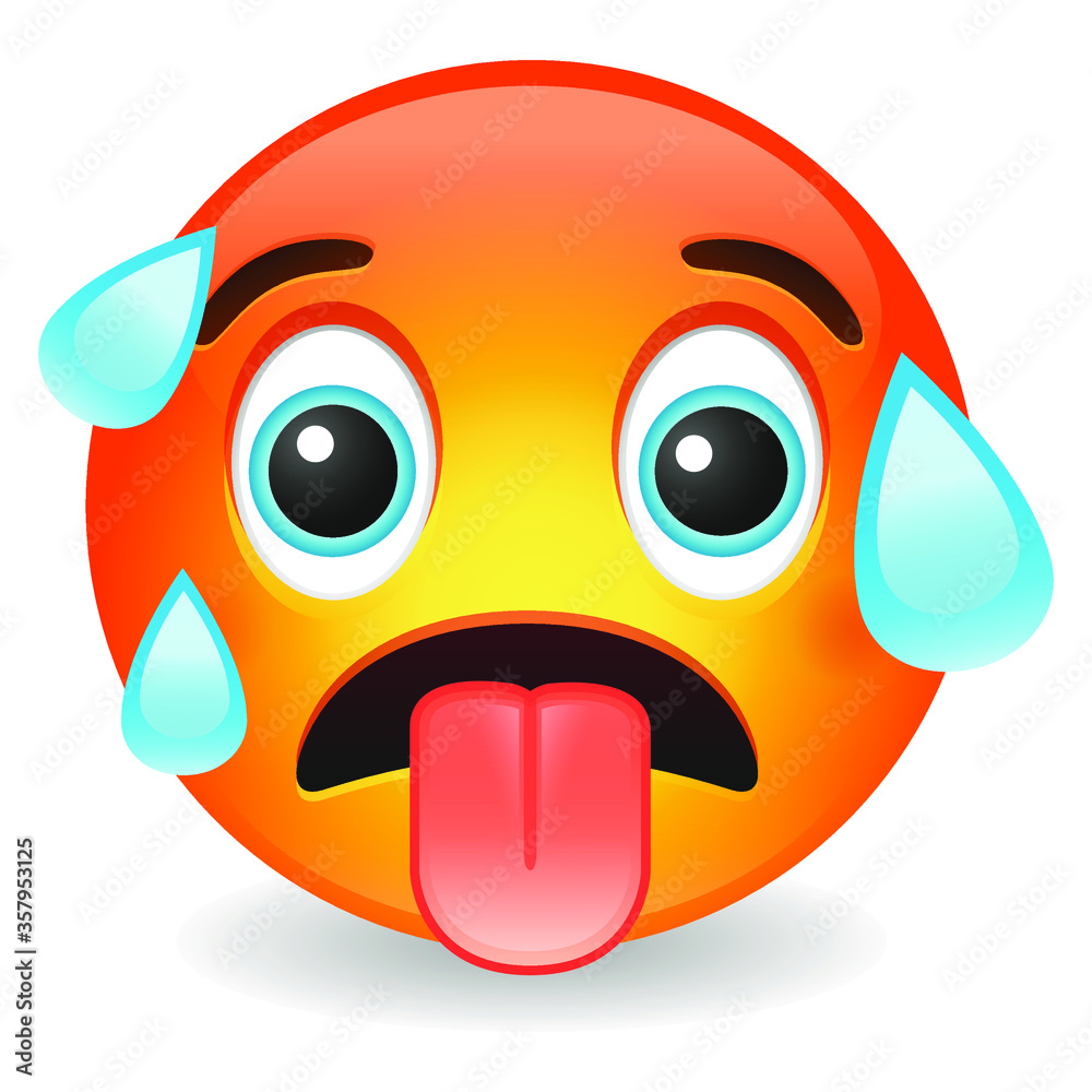 Hot Emoji Kawaii Face Sweating Vector Design Art Trendy Communication Hot Emoji Kawaii Face Sweating Vector Design Art Trendy Communication