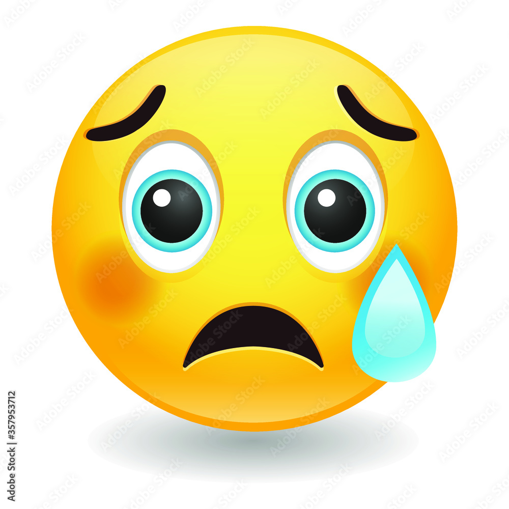 Fototapeta premium Smutna, ale ulga w Fear Emoji Kawaii Face. Rozczarowany modny projekt sztuki wektorowej komunikacji. Elementy czatu odczuwają niedowierzanie.