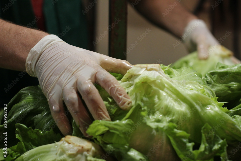 hands of a man cutting vegetables