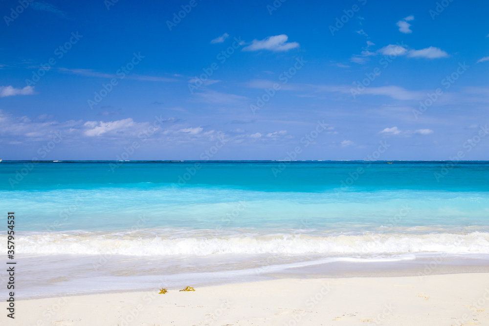 Idyllic Caribbean beach with turquoise water and white sand
