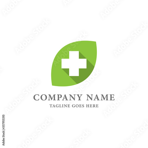 Leaf and Medical Cross Company Logo Design Template.